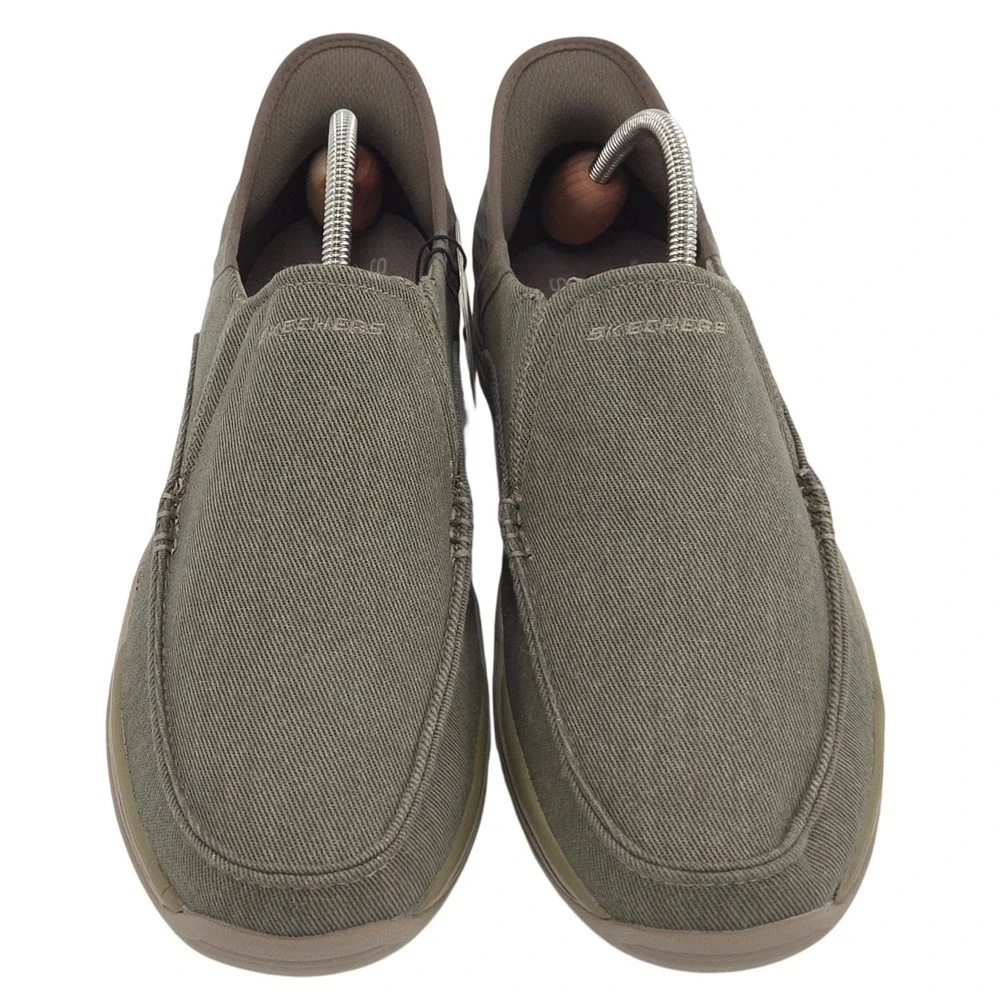 Skechers Slip-Ins Expected Cayson Moc Toe Canvas Loafers Mens 11.5 Beige NEW